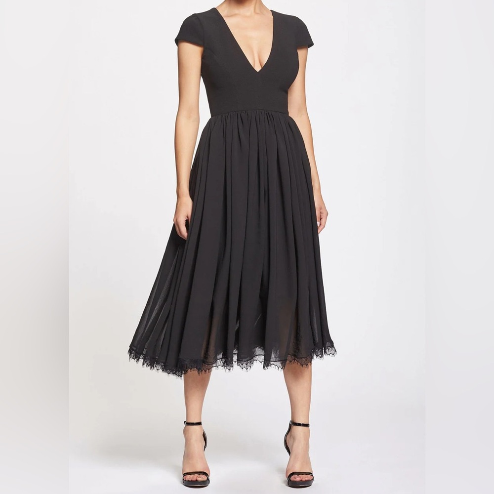 Dress the Population Black V-Neck Midi Dress